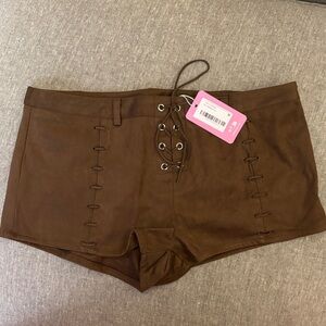 Lace-Up Brown Suede Micro Short